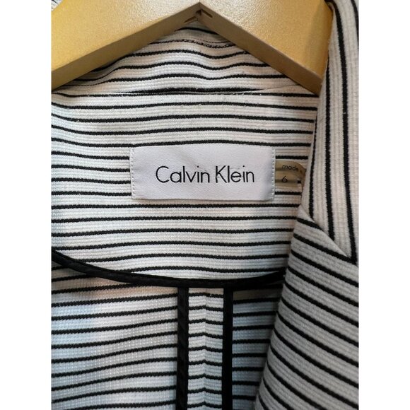 Calvin Klein Womens One Button Knit Blazer Jacket  Sz 6 White Black Stripe - Picture 3 of 13